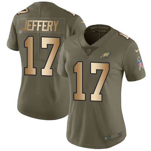 Nike Eagles #17 Alshon Jeffery Olive/Gold Women's Stitched NFL Limited Salute to Service Jersey